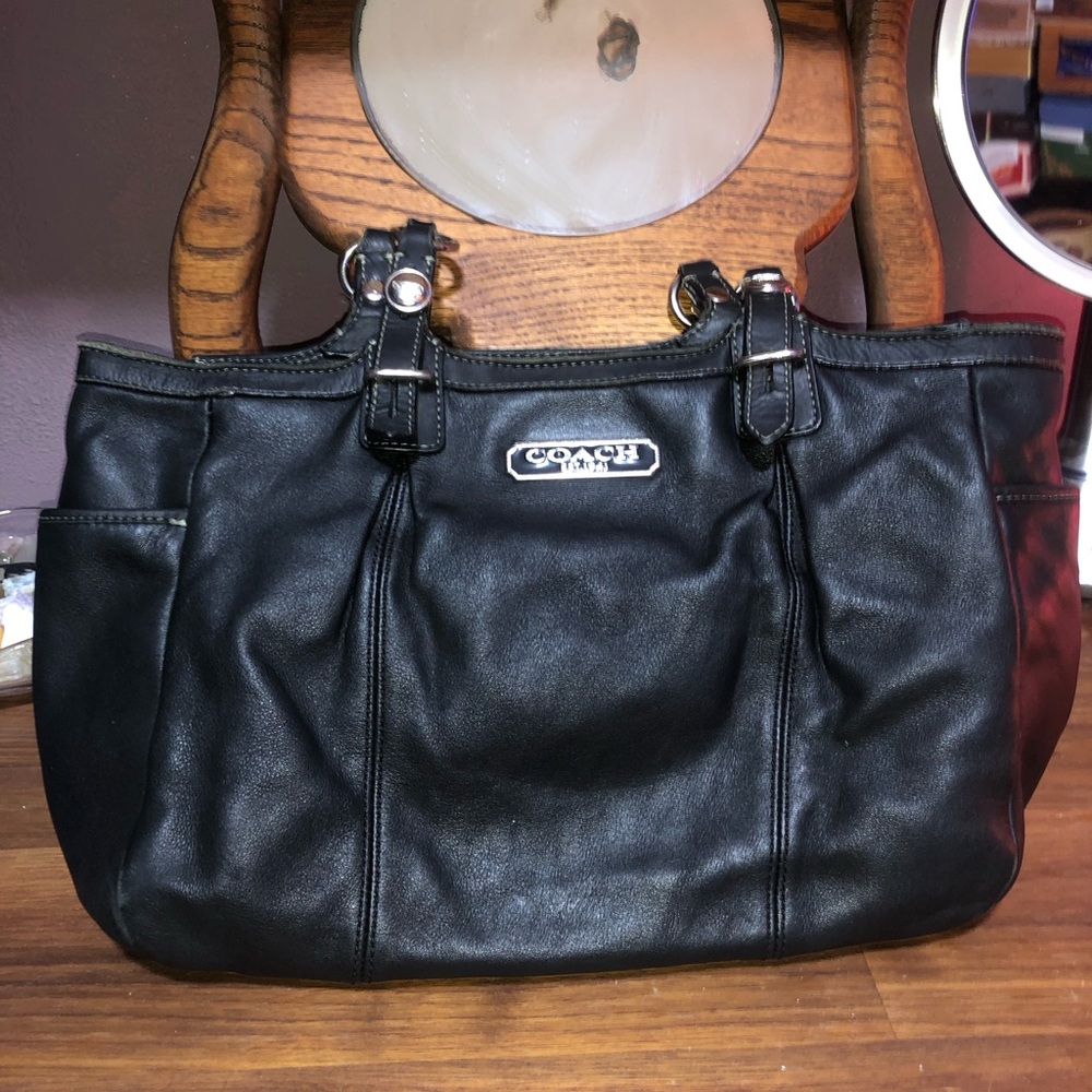 Coach Black Shoulder Bag with Textured Leather and Slouchy Design